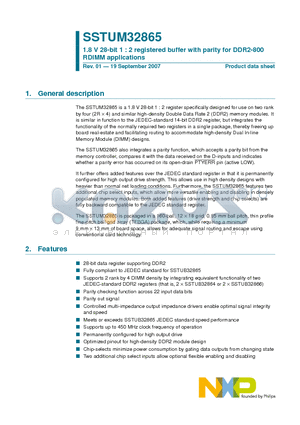 SSTUM32865 datasheet - 1.8 V 28-bit 1 : 2 registered buffer with parity for DDR2-800 RDIMM applications