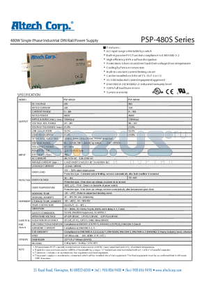 PSP480S_1 datasheet - 480W Single Phase Industrial DIN Rail Power Supply
