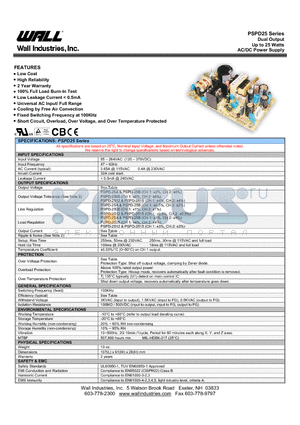 PSPD-2512 datasheet - Dual Output Up to 25 Watts AC/DC Power Supply