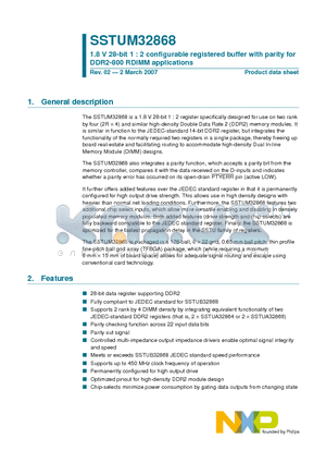 SSTUM32868 datasheet - 1.8 V 28-bit 1 : 2 configurable registered buffer with parity for DDR2-800 RDIMM applications