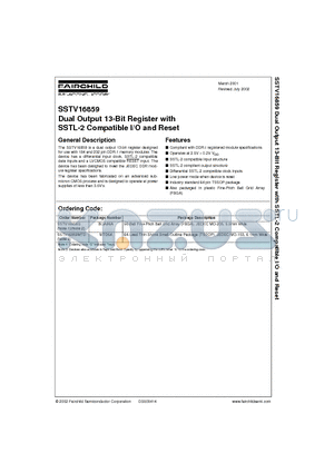 SSTV16859 datasheet - Dual Output 13-Bit Register with SSTL-2 Compatible I/O and Reset