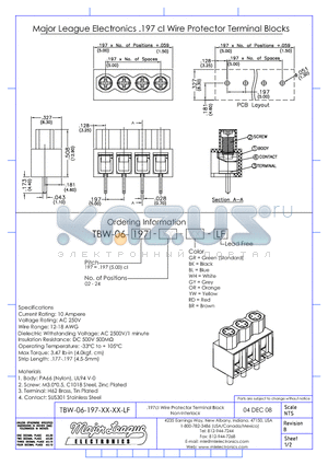 TBW-06-197 datasheet - .197cl Wire Protector Terminal Block Non-Interlock