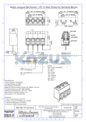 TBW-08-197 datasheet - .197cl Wire Protector Terminal Block Non-Interlock
