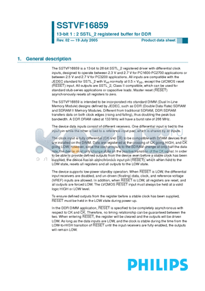 SSTVF16859BS datasheet - 13-bit 1 : 2 SSTL_2 registered buffer for DDR