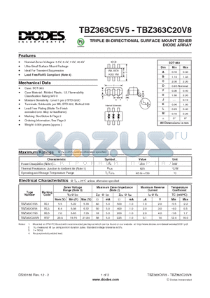 TBZ363C20V8-7-F datasheet - TRIPLE BI-DIRECTIONAL SURFACE MOUNT ZENER DIODE ARRAY