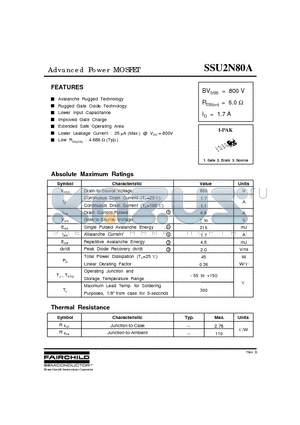 SSU2N80A datasheet - Advanced Power MOSFET