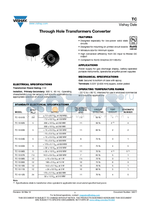 TC-10-02B datasheet - Through Hole Transformers Converter