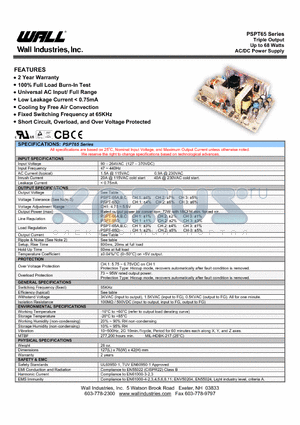 PSPT-65B datasheet - Triple Output Up to 68 Watts AC/DC Power Supply