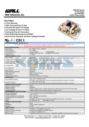 PSPT-65C datasheet - Triple Output Up to 68 Watts AC/DC Power Supply