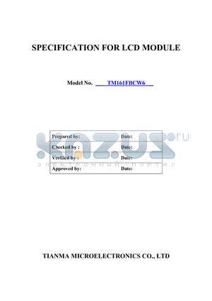TM161FBCW6 datasheet - SPECIFICATION FOR LCD MODULE