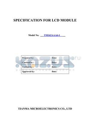 TM162AAA6-1 datasheet - SPECIFICATION FOR LCD MODULE