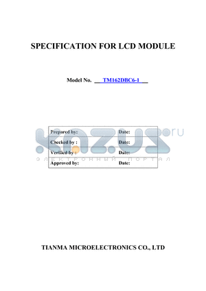 TM162DBC6-1 datasheet - SPECIFICATION FOR LCD MUDULE