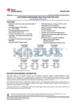 SN74AUP1G98YFPR datasheet - LOW-POWER CONFIGURABLE MULTIPLE-FUNCTION GATE