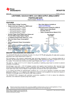 SN74AUP1T08 datasheet - LOW POWER, 1.8/2.5/3.3-V INPUT, 3.3-V CMOS OUTPUT, SINGLE 2-INPUT POSITIVE-AND GATE