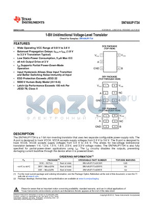 SN74AUP1T34 datasheet - 1-Bit Unidirectional Voltage-Level Translator