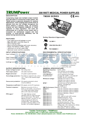 TM200-D25 datasheet - 200 WATT MEDICAL POWER SUPPLIES