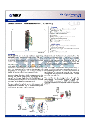 TM2-SFP4G datasheet - LambdaDriver Multi-rate Module (TM2-SFP4G)