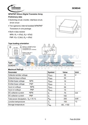 SEMD48 datasheet - NPN/PNP Silicon Digital Transistor Array Preliminary data