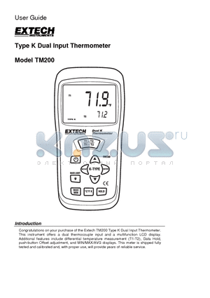 TM200 datasheet - Type K Dual Input Thermometer