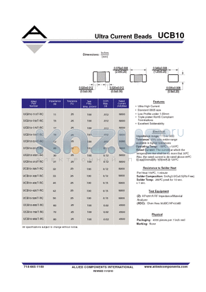 UCB10-220T-RC datasheet - Ultra Current Beads