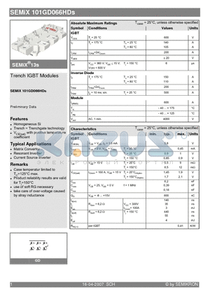 SEMIX101GD066HDS_07 datasheet - Trench IGBT Modules