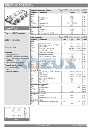 SEMIX101GD126HDS datasheet - Trench IGBT Modules