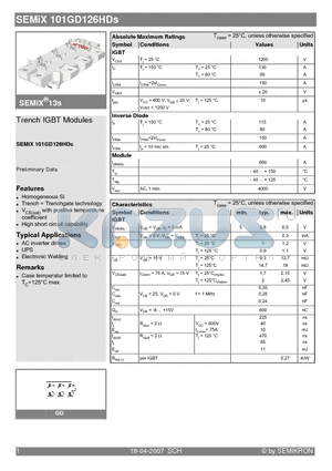 SEMIX101GD126HDS datasheet - Trench IGBT Modules