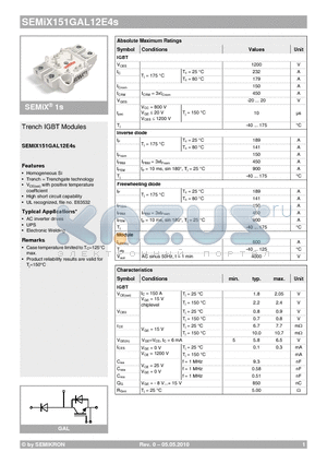 SEMIX151GAL12E4S_10 datasheet - Trench IGBT Modules