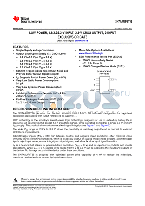 SN74AUP1T86 datasheet - LOW POWER, 1.8/2.5/3.3-V INPUT, 3.3-V CMOS OUTPUT, 2-INPUT EXCLUSIVE-OR GATE