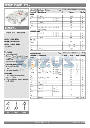 SEMIX151GB12T4S datasheet - Trench IGBT Modules