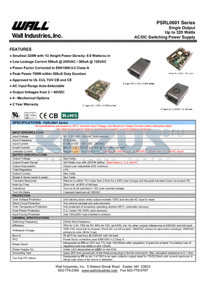 PSRL0601X-54 datasheet - Single Output Up to 320 Watts AC/DC Switching Power Supply