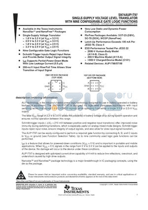 SN74AUP1T97DBVR datasheet - SINGLE SUPPLY VOLTAGE LEVEL TRANSLATOR WITH NINE CONFIGURABLE GATE LOGIC FUNTIONS