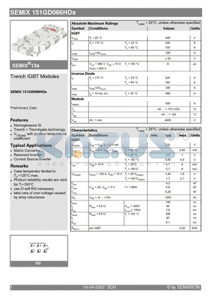 SEMIX151GD066HDS_07 datasheet - Trench IGBT Modules