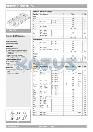 SEMIX151GD126HDS_08 datasheet - Trench IGBT Modules