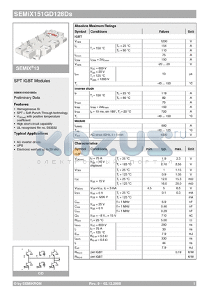 SEMIX151GD128DS datasheet - SPT IGBT Modules