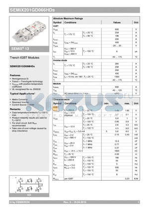 SEMIX201GD066HDS_10 datasheet - Trench IGBT Modules