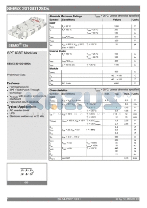 SEMIX201GD128DS datasheet - SPT IGBT Modules