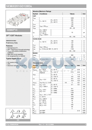 SEMIX201GD128DS datasheet - SPT IGBT Modules