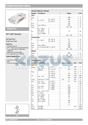 SEMIX202GB128DS datasheet - SPT IGBT Modules