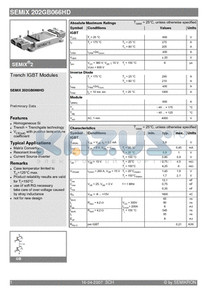 SEMIX202GB066HD_07 datasheet - Trench IGBT Modules