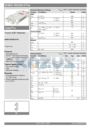 SEMIX202GB12T4S datasheet - Trench IGBT Modules