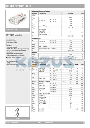 SEMIX202GB128DS_08 datasheet - SPT IGBT Modules