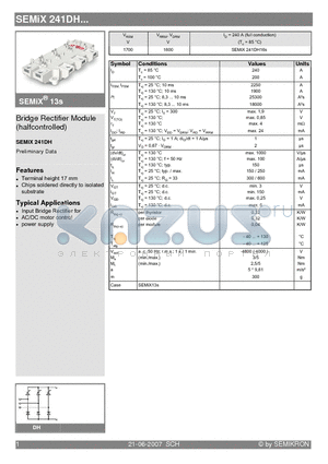 SEMIX241DH datasheet - Bridge Rectifier Module (halfcontrolled)
