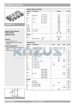 SEMIX241DH16S datasheet - Bridge Rectifier Module(halfcontrolled)