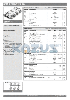 SEMIX251GD126HDS datasheet - Trench IGBT Modules