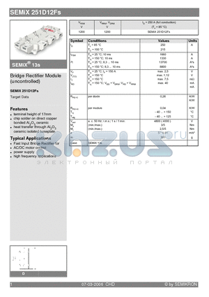 SEMIX251D12FS datasheet - Bridge Rectifier Module (uncontrolled)