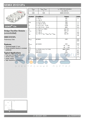 SEMIX251D12FS datasheet - Bridge Rectifier Module