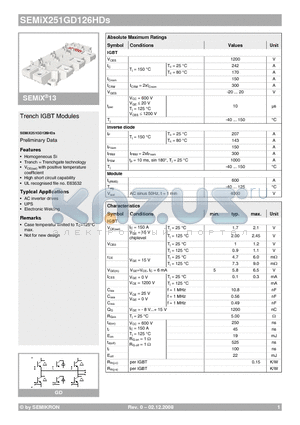 SEMIX251GD126HDS datasheet - Trench IGBT Modules