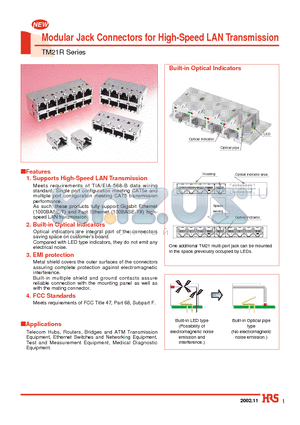 TM21R-5B-3232D-LP datasheet - Modular Jack Connectors for High-Speed LAN Transmission