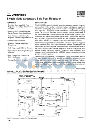 UCC1583 datasheet - Switch Mode Secondary Side Post Regulator